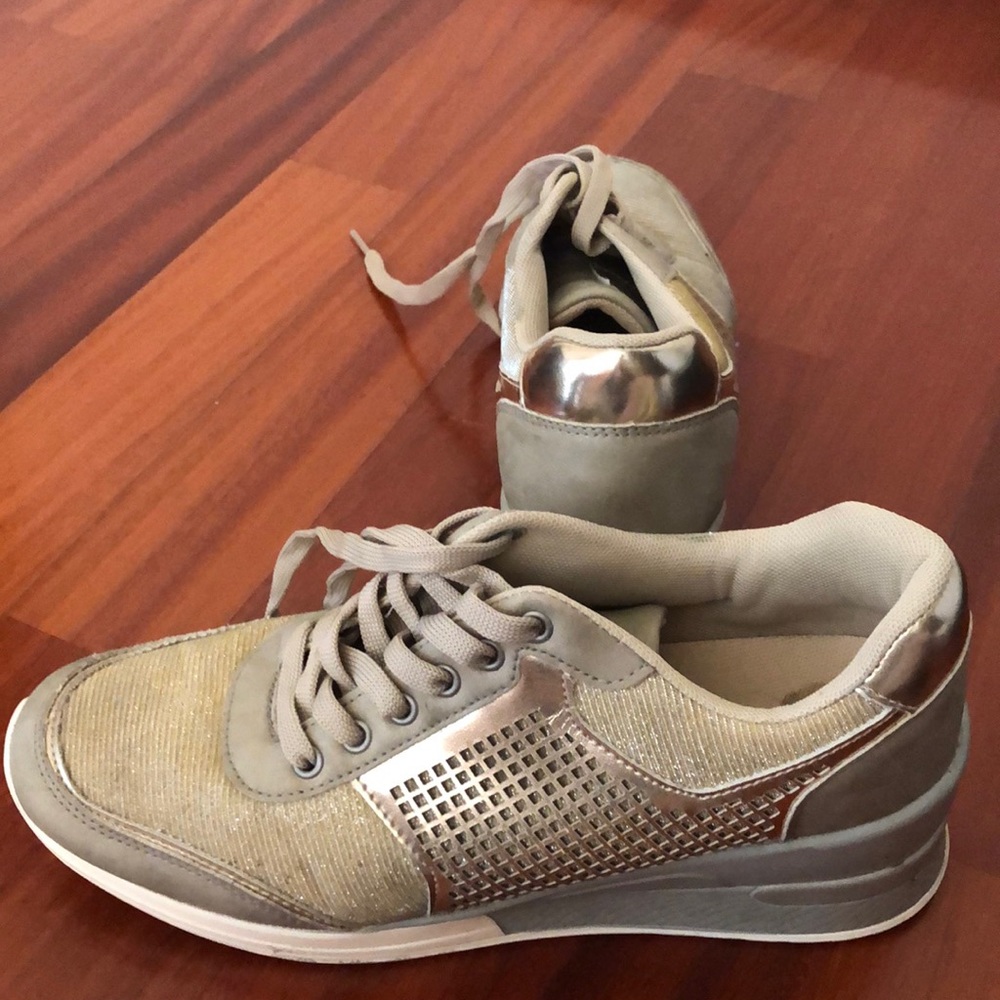 Party/festival/Crop over/carnival/carnaval gold sparkly heeled sneakers